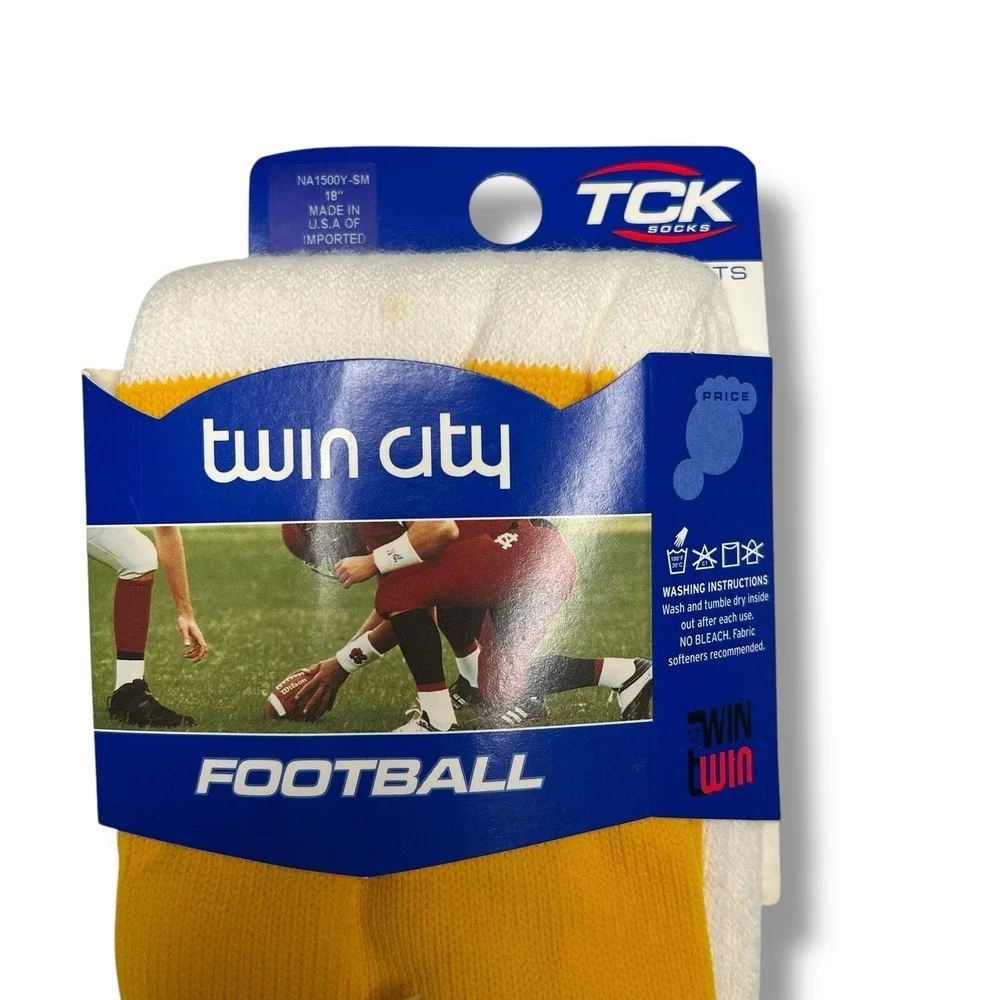 Twin City TCK Football Tube Socks Gold White 18 Inch NA1500Y-SM 2 Pairs USA Made